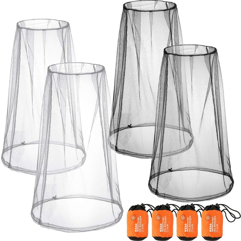 HESTYA 4 Pack Mosquito Net Face Mesh Net Protecting Head for Outdoor Hiking Camping Climbing Mosquito Fly Insects Preventing (Black, Gray,Big Size) - Image 1